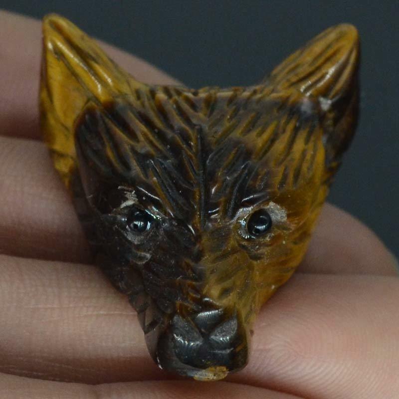 1.4" Yellow Tiger Eye Wolf Head Pendant Necklace Fashion Jewelry Stone Caving