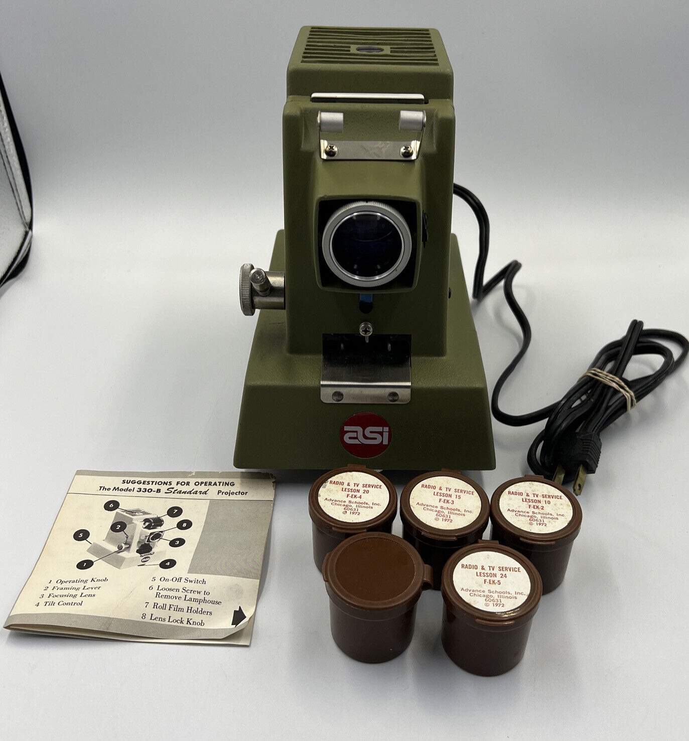 Vintage Asi Filmstrip Projector Model 330-b W/ Radio & Tv Service Filmstrips
