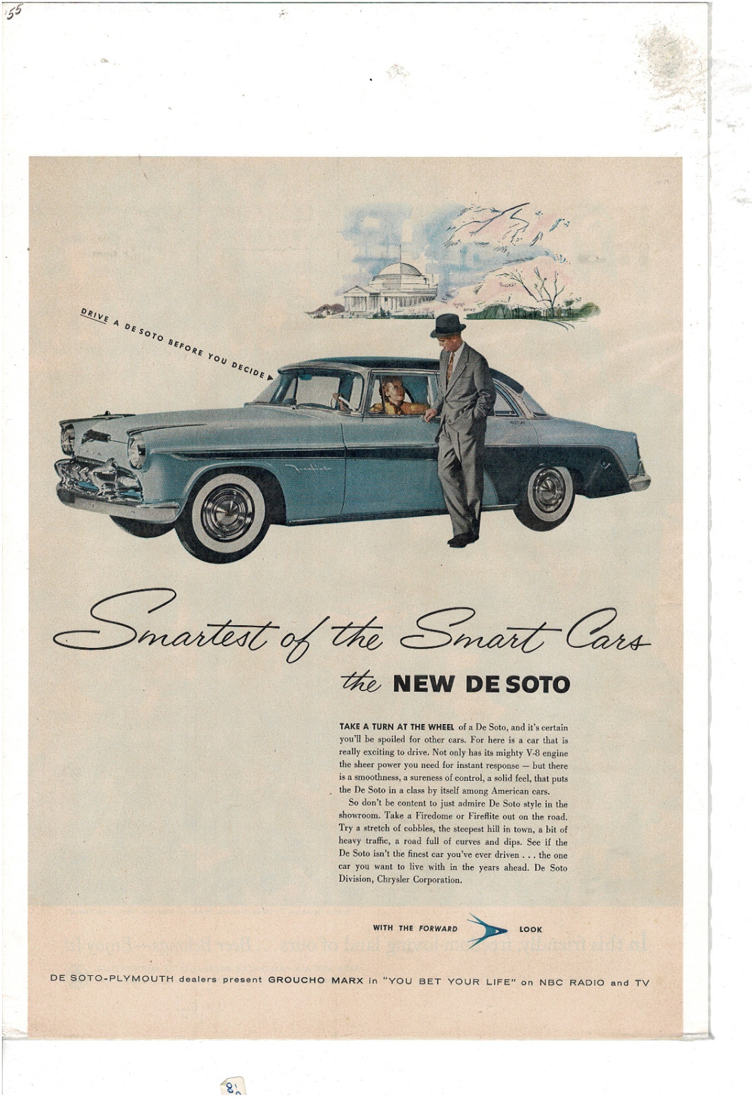 1955 Desoto 4-door Sedan Fireflite V-8 Engine Smartest Car Ad Print E839