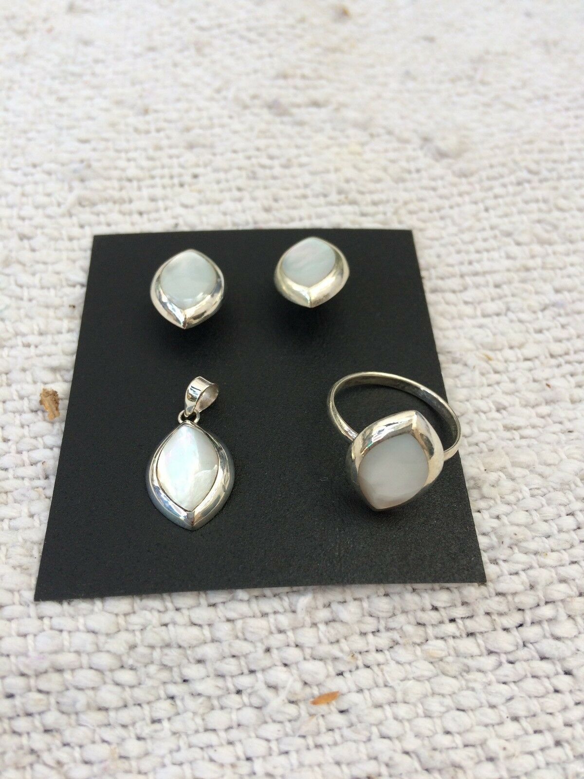 Mother Of Pearl Stone Fitted Earrings,pendant & Ring 925 Sterling Silver
