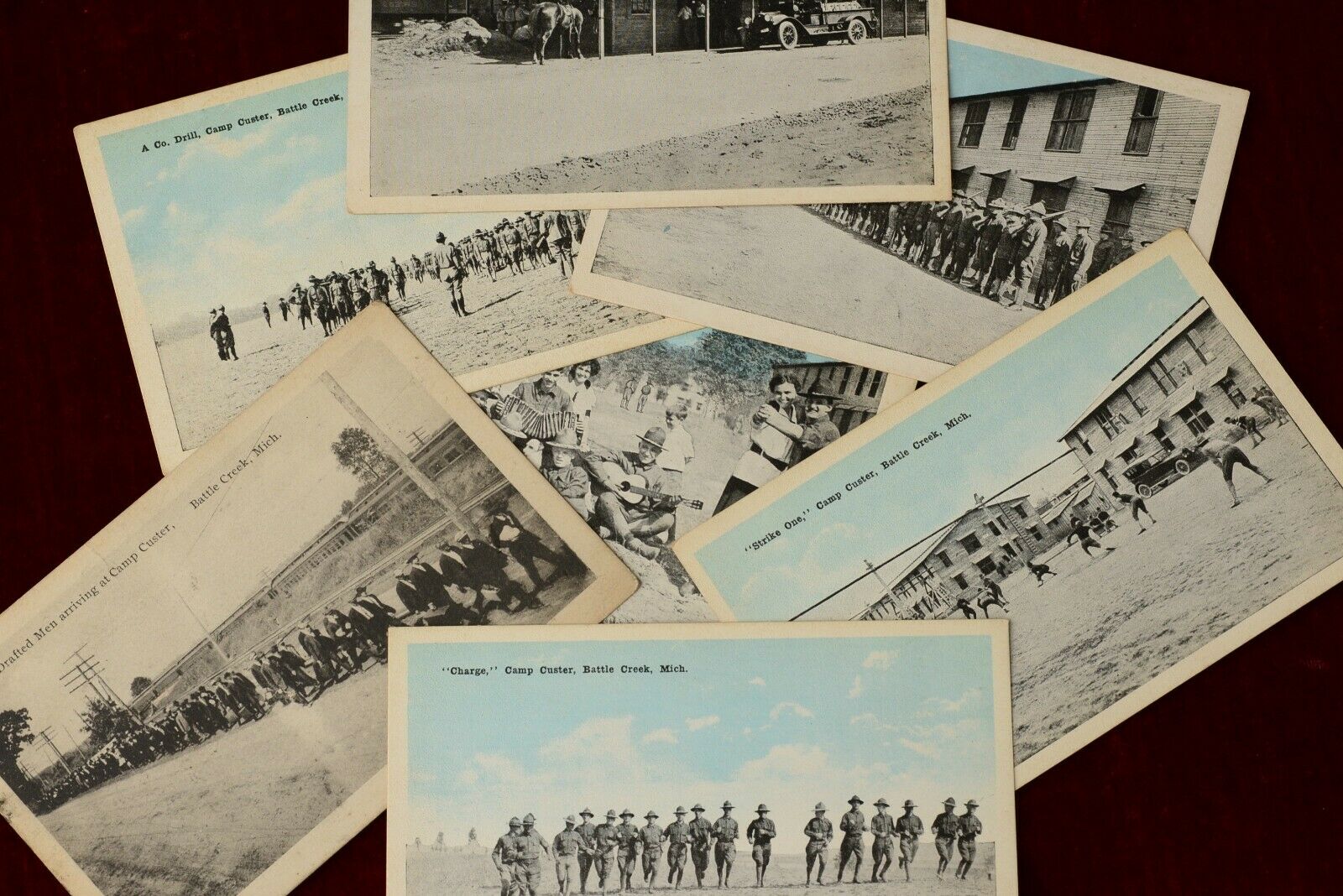 Camp Custer, Battle Creek Mich. World War 1 Photo Post Cards ~ Nice Group