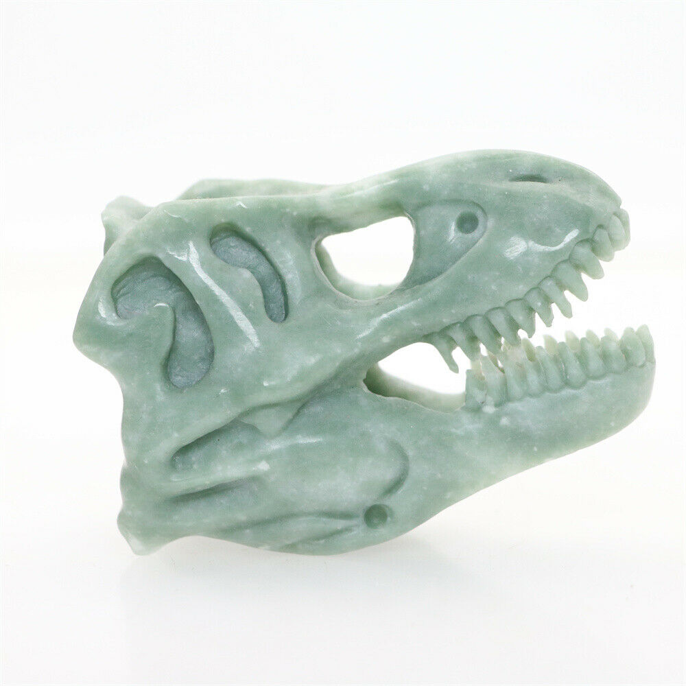 3" Green Stone Carved Dinosaurs Tyrannosaurus Crystal Skull Ornaments Healing