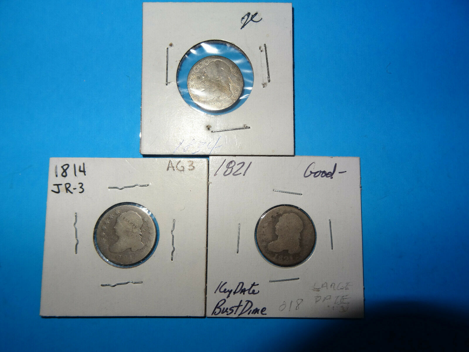 (lot Of 3) Rare, 1814 1821 1834 Capped Bust Silver Dime