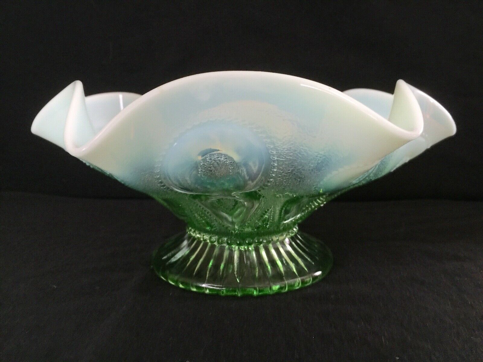Vintage (1905) Dugan Keyhole Green Opalescent Footed Bowl