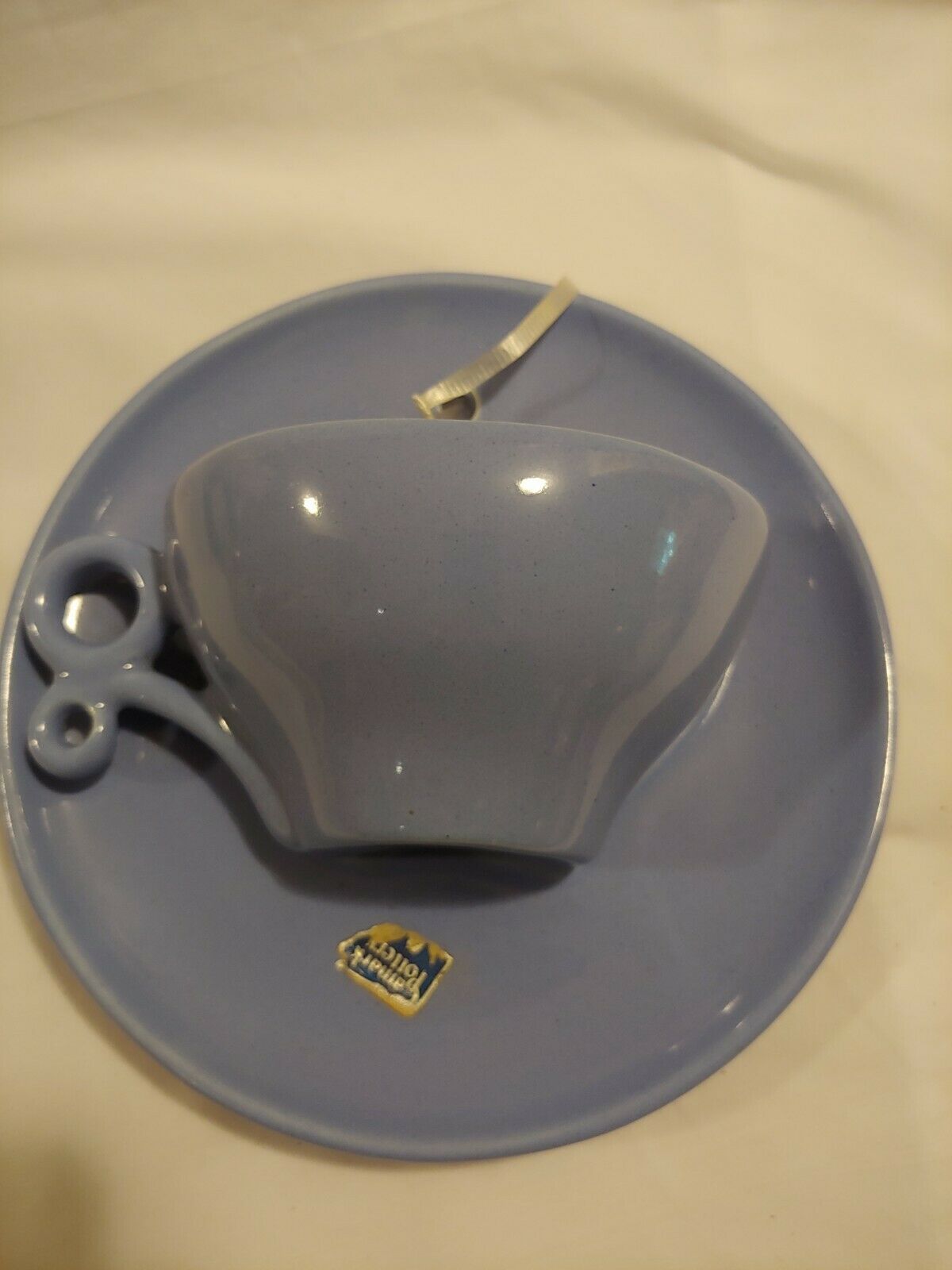 Vintage Camark Pottery Blue Tea Cup And Saucer Wall Pocket, 7"