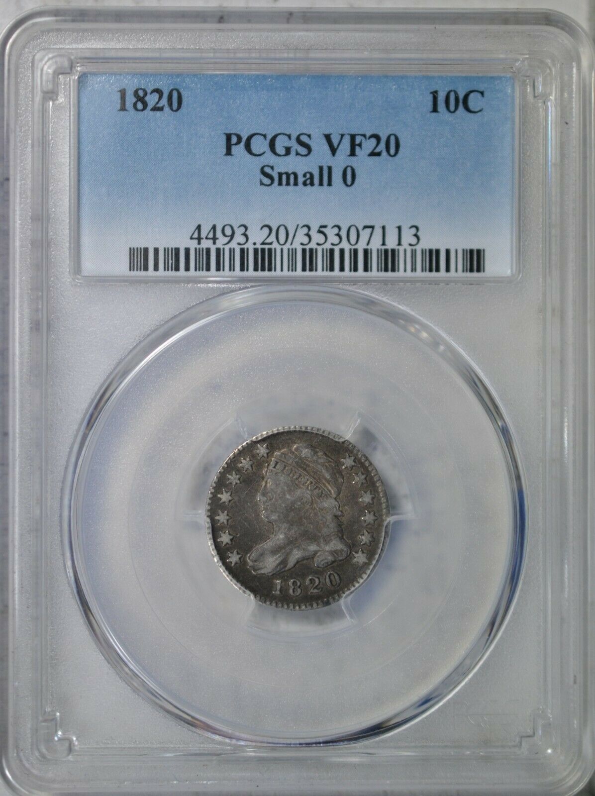 1820 Capped Bust Dime, Small 0, Pcgs Vf20