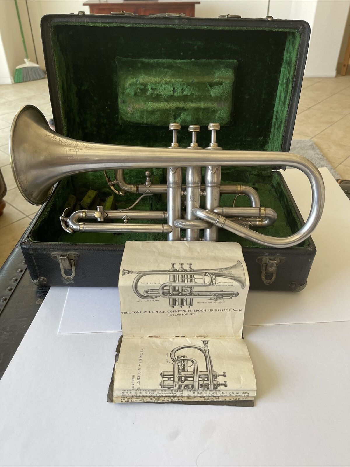 Vintage Elkhart Trumpet Multi Pitch Cornet Original Locking Case Year 1901