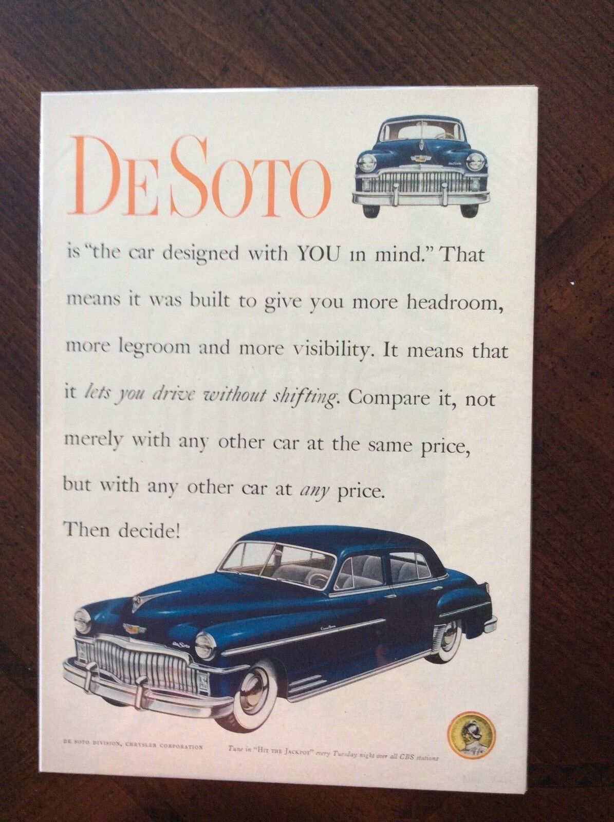 1949 Original Vintage Print Ad De Soto Coupe