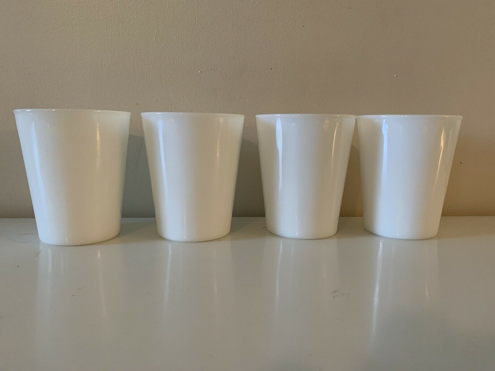 Depression Opalescent White Milk Glass Tumbler 4 3/8” Unknown Maker Set Of 4
