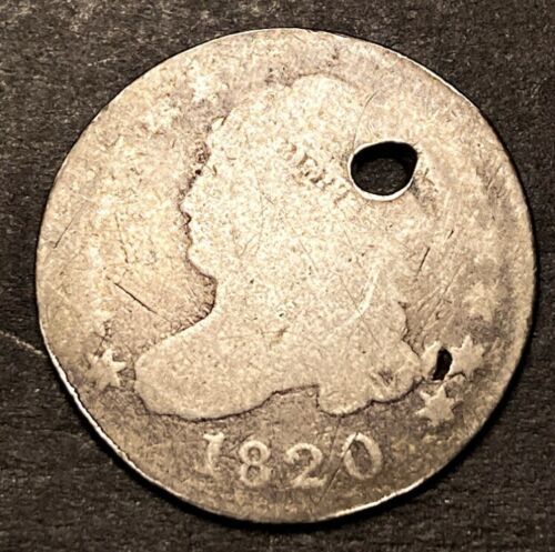 1820 Capped Bust Silver Dime 10c Small 0 Better Early Date Holed
