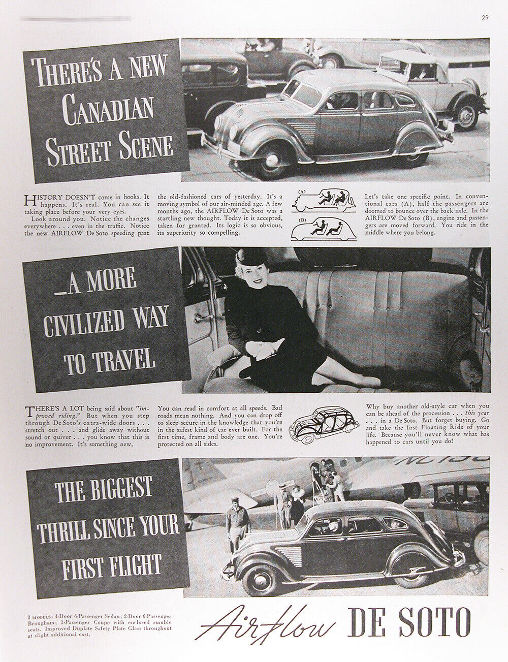 1934 De Soto Airflow Sedan Lot Of (2) Rare Cdn Vintage Ads ~ Free Shipping!