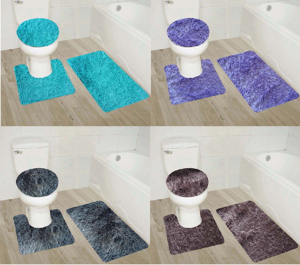 Bathroom Set Super Soft Faux Shag Bath Mat Countour Rug Toilet Lid Cover 3pc(#9)